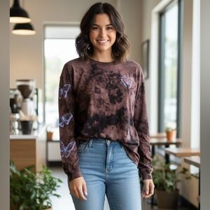 Long sleeve T Shirt Tie Dye butterfly ‘Be the good’ periwinkle